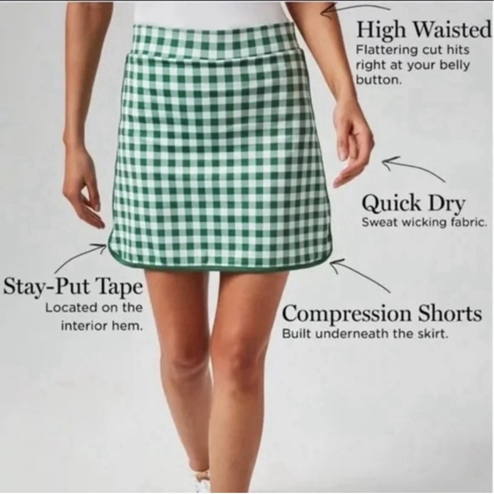TNUCK Sport Tuckernuck Tennis Skirt Green White Gingham Check Plaid Size Small - Picture 2 of 8